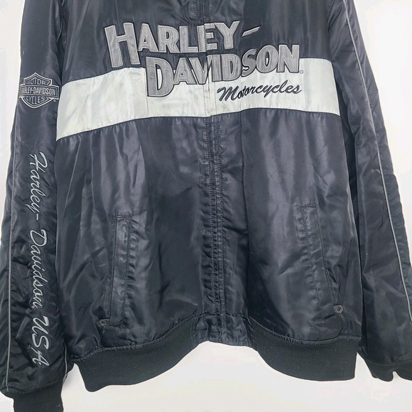 Harley Davidson Bomber Jacket Black Gray Embroidered Nylon Men's Size 2XL - Picture 3 of 5